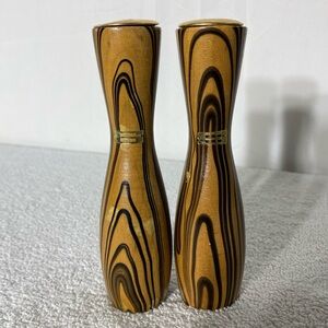 Vintage MCM Two Tone Wooden Salt Shakers X2